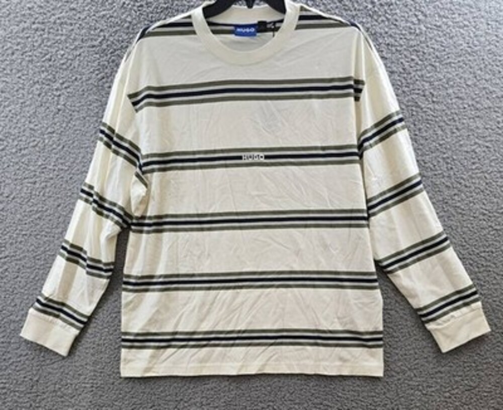 HUGO by Hugo Boss Nistriplo Relaxed Fit Stripe Long Sleeve T-Shirt Mens XL White
